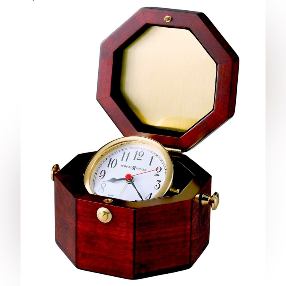 Howard Miller Wooden Octagonal Desk Clock - Brown and Gold